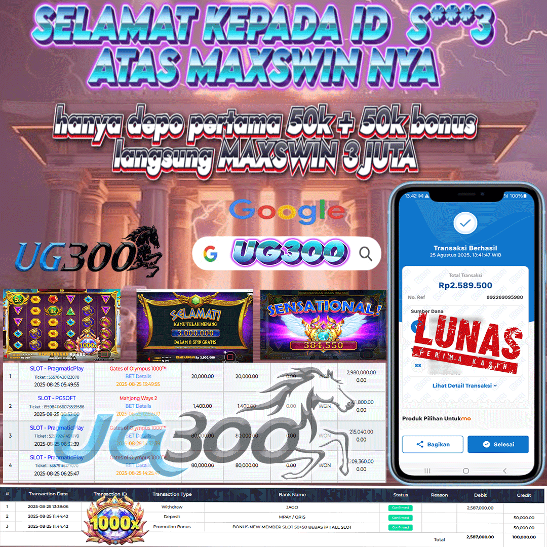 UG300 GATES OF OLYMPUS 1000 MAXWIN !  Rp.3,000,000- DI BAYAR TUNTAS